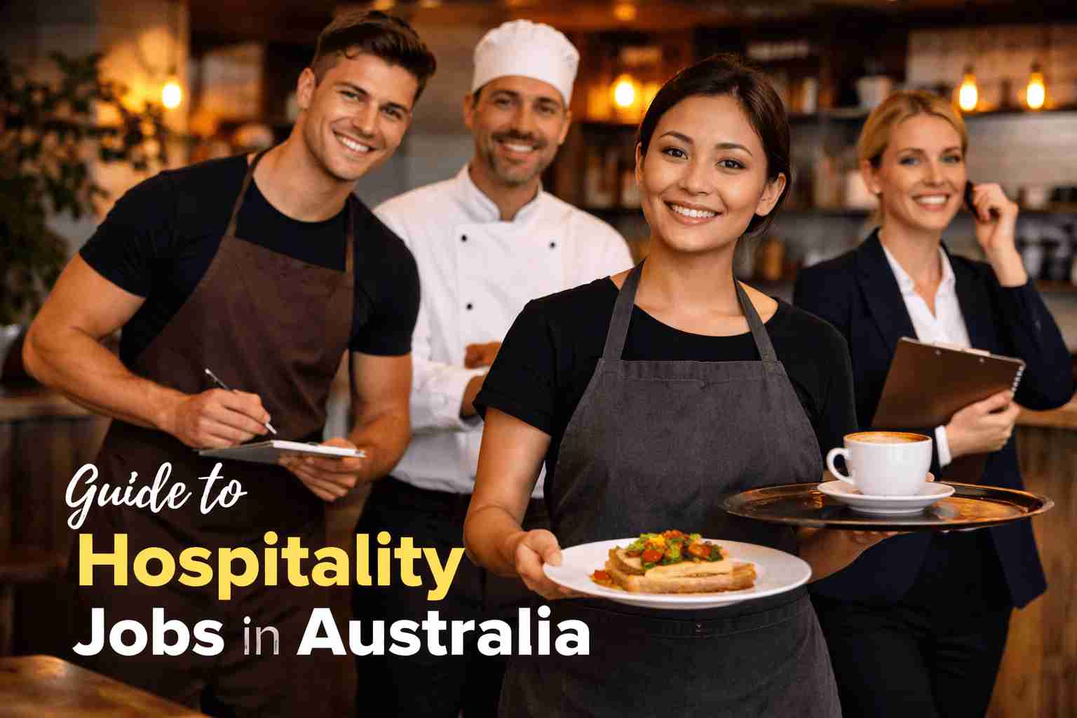 Hospitality jobs in Australia guide showing cafe restaurant and kitchen staff